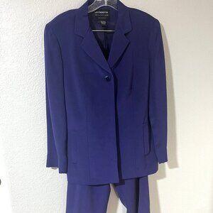 Liz Claiborne Petite 100% SILK PANTS SUIT 2pc Navy Blue Lined Jacket Size 8